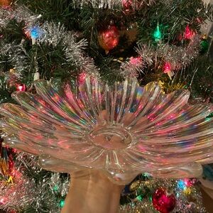Iridescent Carnival Glass Flower Plate